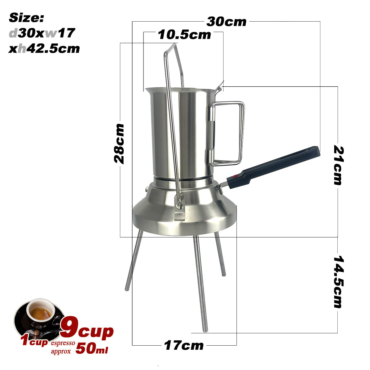 2 In 1 Camping Stainless Steel 9Cup Pot Moka Coffee Maker Italian Espresso Kettle 2024 NEW MODLE V891-ZY-COF-NOE-CAMPING9CUP-X1