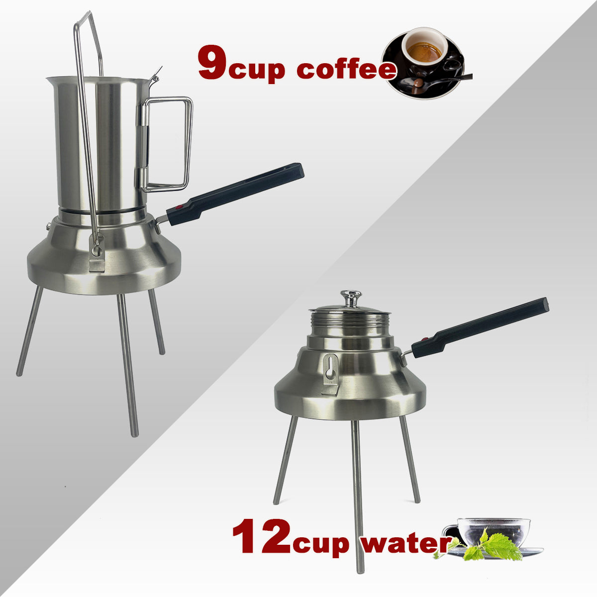 2 In 1 Camping Stainless Steel 9Cup Pot Moka Coffee Maker Italian Espresso Kettle 2024 NEW MODLE V891-ZY-COF-NOE-CAMPING9CUP-X1