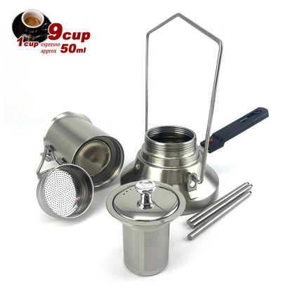 2 In 1 Camping Stainless Steel 9Cup Pot Moka Coffee Maker Italian Espresso Kettle 2024 NEW MODLE V891-ZY-COF-NOE-CAMPING9CUP-X1