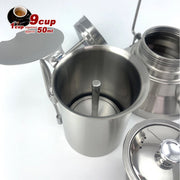 2 In 1 Camping Stainless Steel 9Cup Pot Moka Coffee Maker Italian Espresso Kettle 2024 NEW MODLE V891-ZY-COF-NOE-CAMPING9CUP-X1
