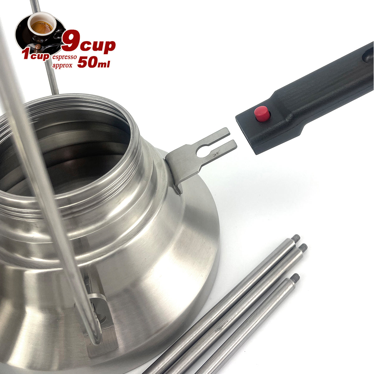 2 In 1 Camping Stainless Steel 9Cup Pot Moka Coffee Maker Italian Espresso Kettle 2024 NEW MODLE V891-ZY-COF-NOE-CAMPING9CUP-X1