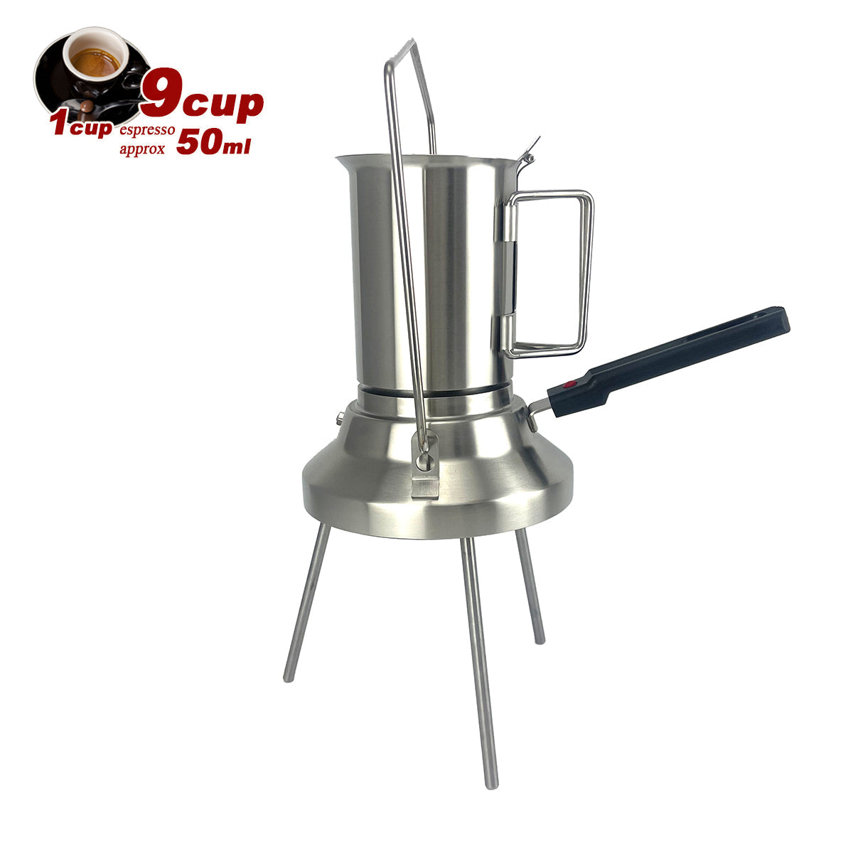 2 In 1 Camping Stainless Steel 9Cup Pot Moka Coffee Maker Italian Espresso Kettle 2024 NEW MODLE V891-ZY-COF-NOE-CAMPING9CUP-X1
