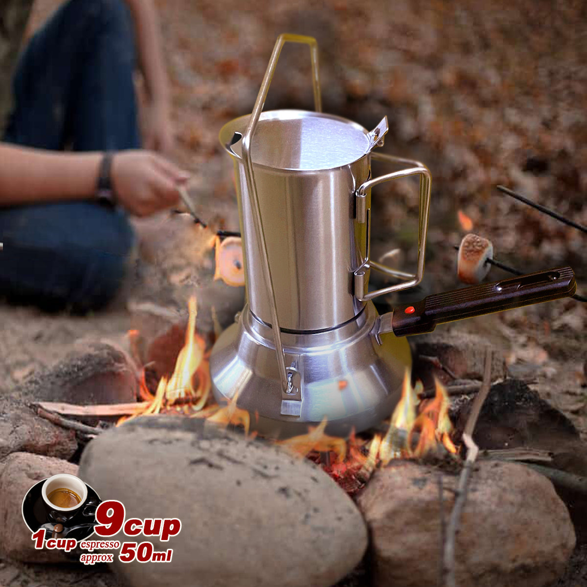 2 In 1 Camping Stainless Steel 9Cup Pot Moka Coffee Maker Italian Espresso Kettle 2024 NEW MODLE V891-ZY-COF-NOE-CAMPING9CUP-X1