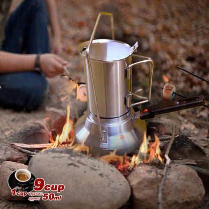 2 In 1 Camping Stainless Steel 9Cup Pot Moka Coffee Maker Italian Espresso Kettle 2024 NEW MODLE V891-ZY-COF-NOE-CAMPING9CUP-X1