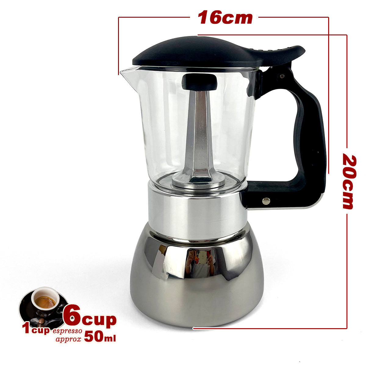 Borosilicate Glass Stainless Steel Moka Pot Coffee Maker Italian Espresso 6Cups V891-ZY-COF-NOE-GLASS6CUP-W-X1