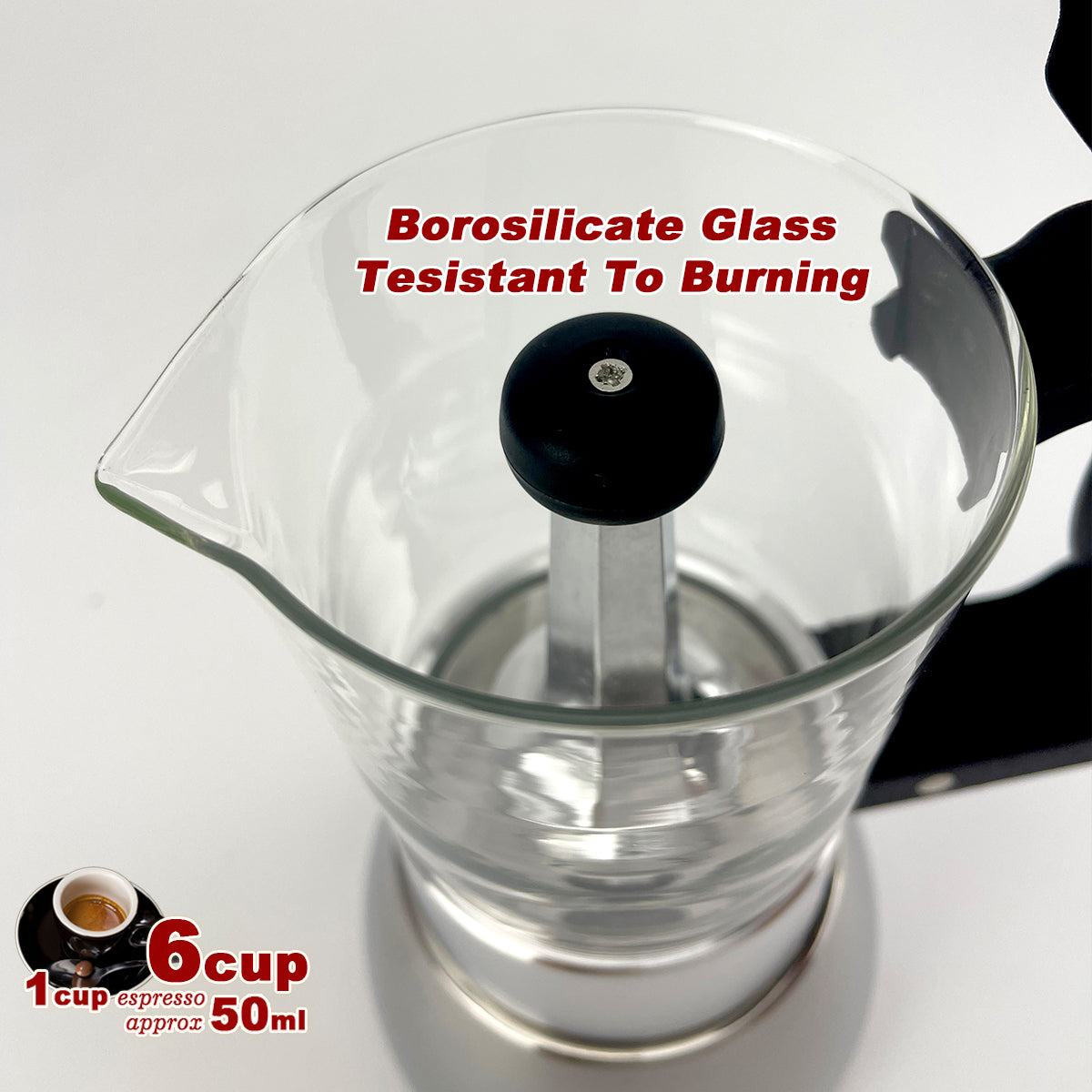 Borosilicate Glass Stainless Steel Moka Pot Coffee Maker Italian Espresso 6Cups V891-ZY-COF-NOE-GLASS6CUP-W-X1
