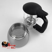 Borosilicate Glass Stainless Steel Moka Pot Coffee Maker Italian Espresso 6Cups V891-ZY-COF-NOE-GLASS6CUP-W-X1
