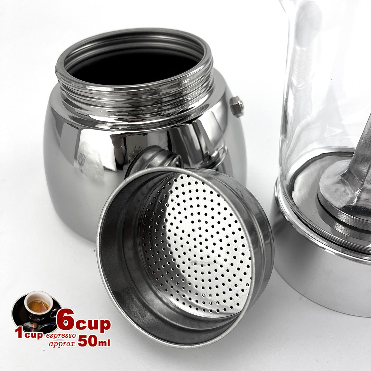 Borosilicate Glass Stainless Steel Moka Pot Coffee Maker Italian Espresso 6Cups V891-ZY-COF-NOE-GLASS6CUP-W-X1