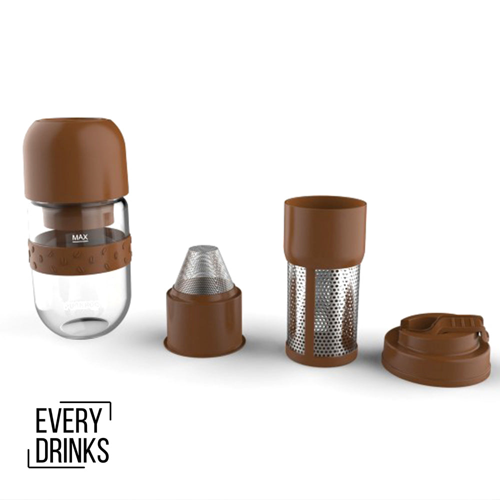 Brown All in1 Anywhere Portable Drip Pour Over Coffee Maker + Electric Grinder + Juice Blender Anywhere V891-ZY-EVEDRB-X1