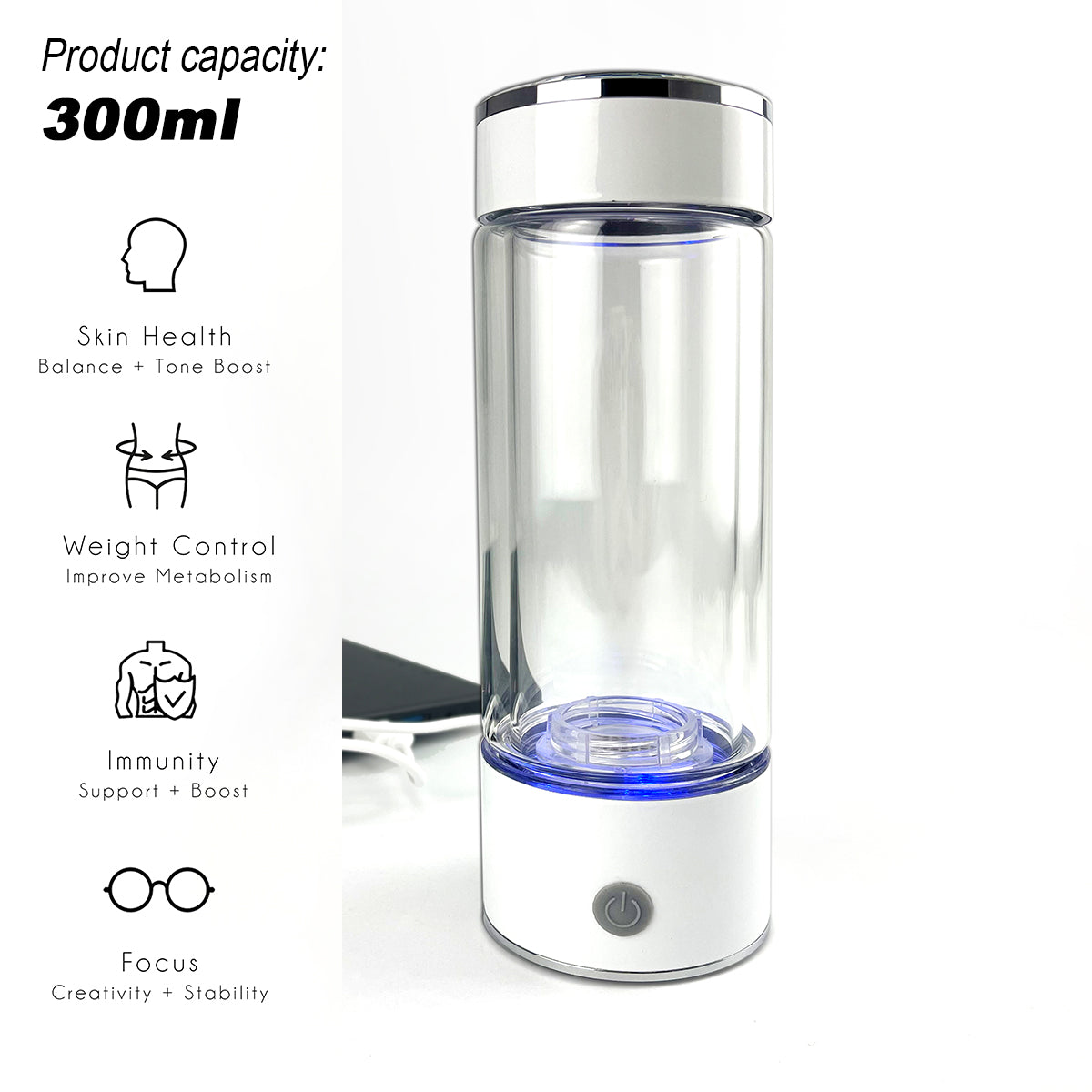 300ml H2 Hydrogen Water Bottle Alkaline Ionizer High compatibility AU V891-ZY-H2BOTTLE-X1