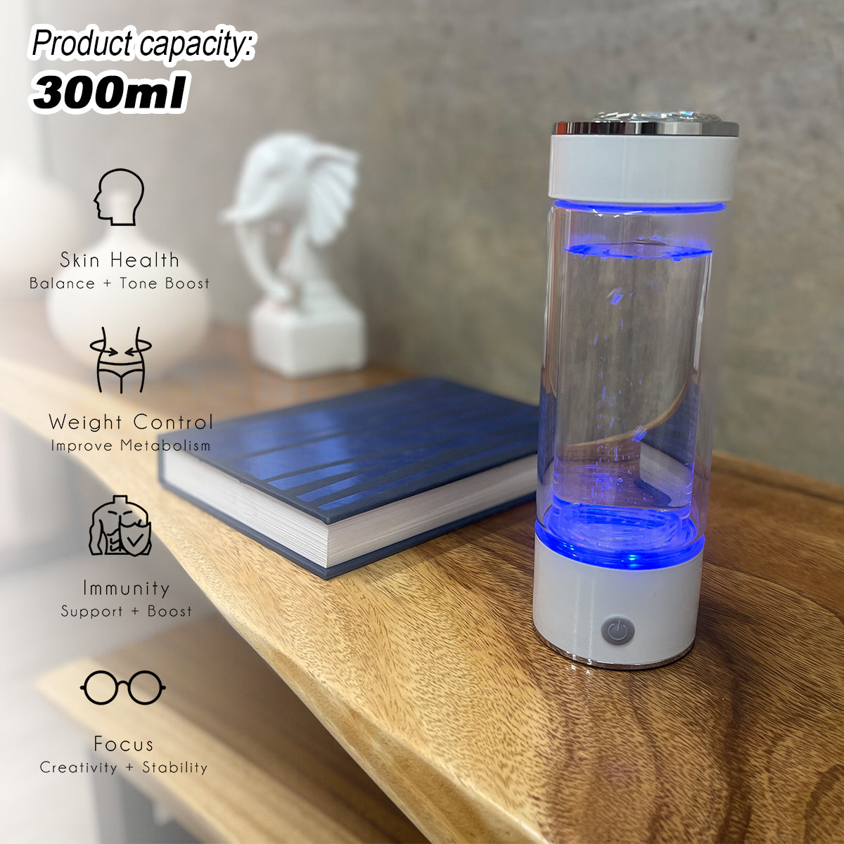 300ml H2 Hydrogen Water Bottle Alkaline Ionizer High compatibility AU V891-ZY-H2BOTTLE-X1