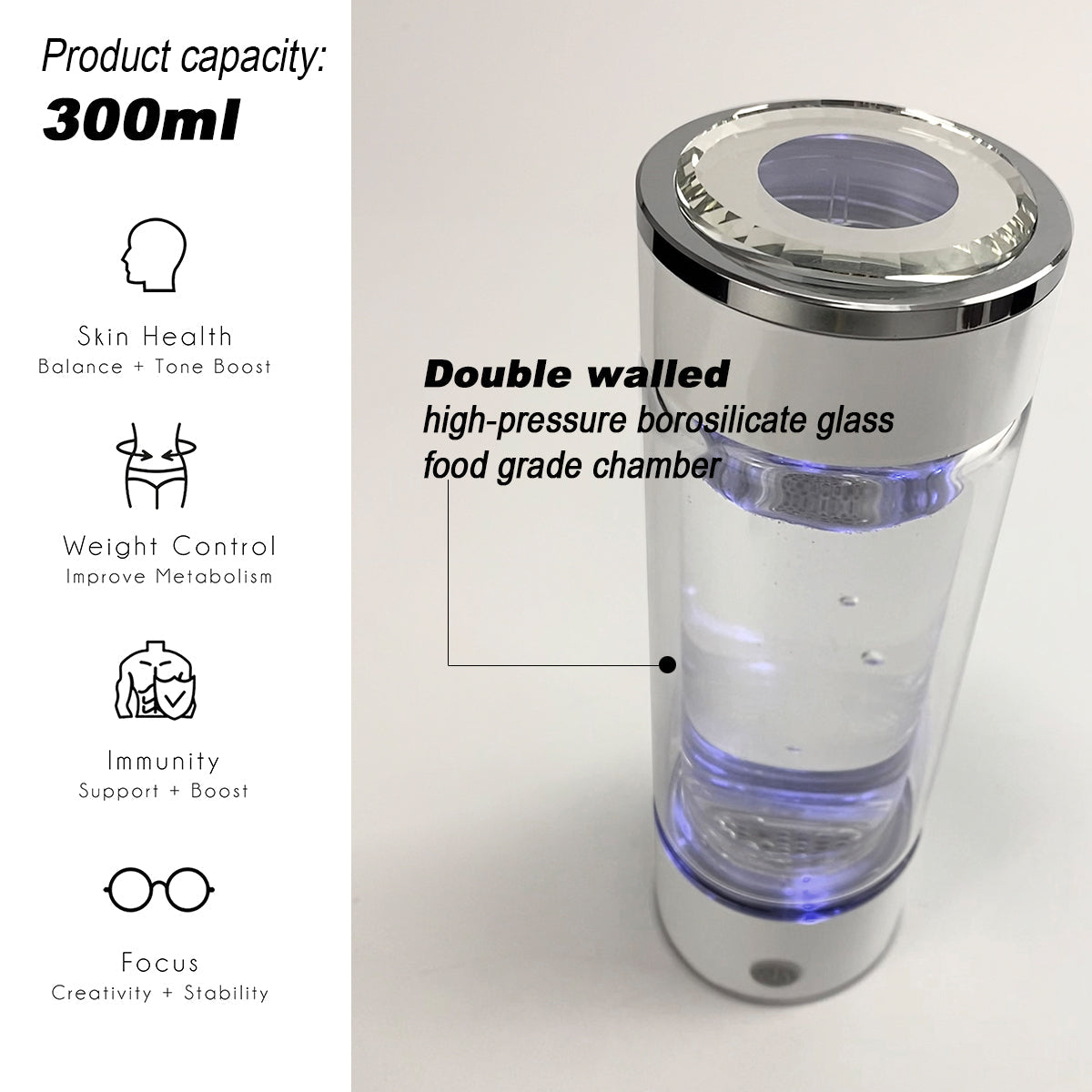 300ml H2 Hydrogen Water Bottle Alkaline Ionizer High compatibility AU V891-ZY-H2BOTTLE-X1