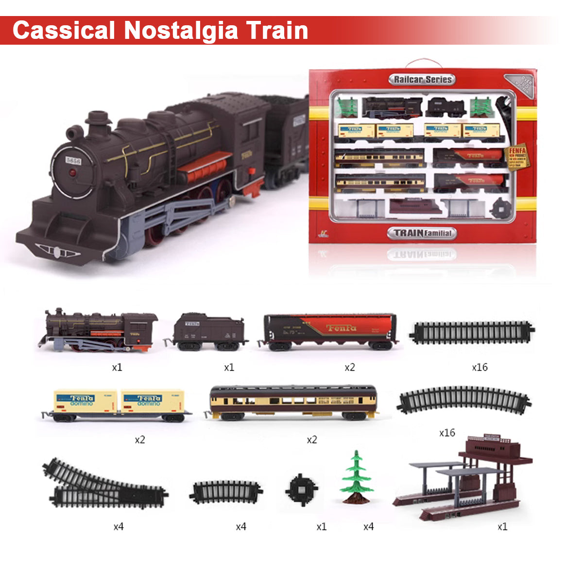Electric Classic Toy Train Set Vehicle Rail Track Carriages Kids V891-ZY-TRAINTONBC-X1
