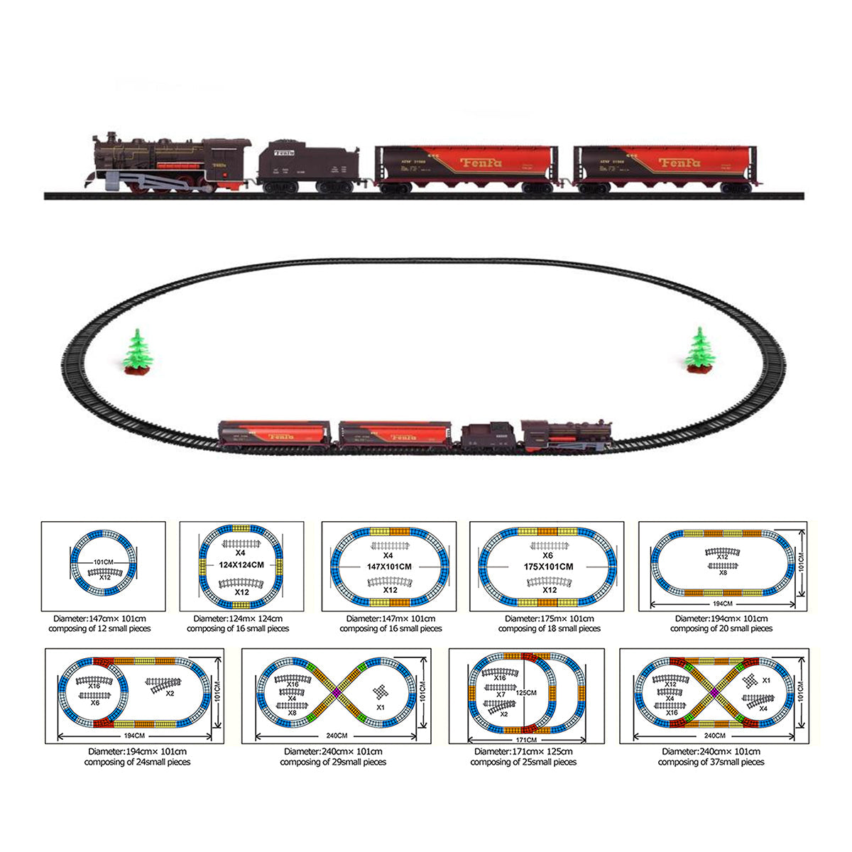 Electric Classic Toy Train Set Vehicle Rail Track Carriages Kids V891-ZY-TRAINTONBC-X1