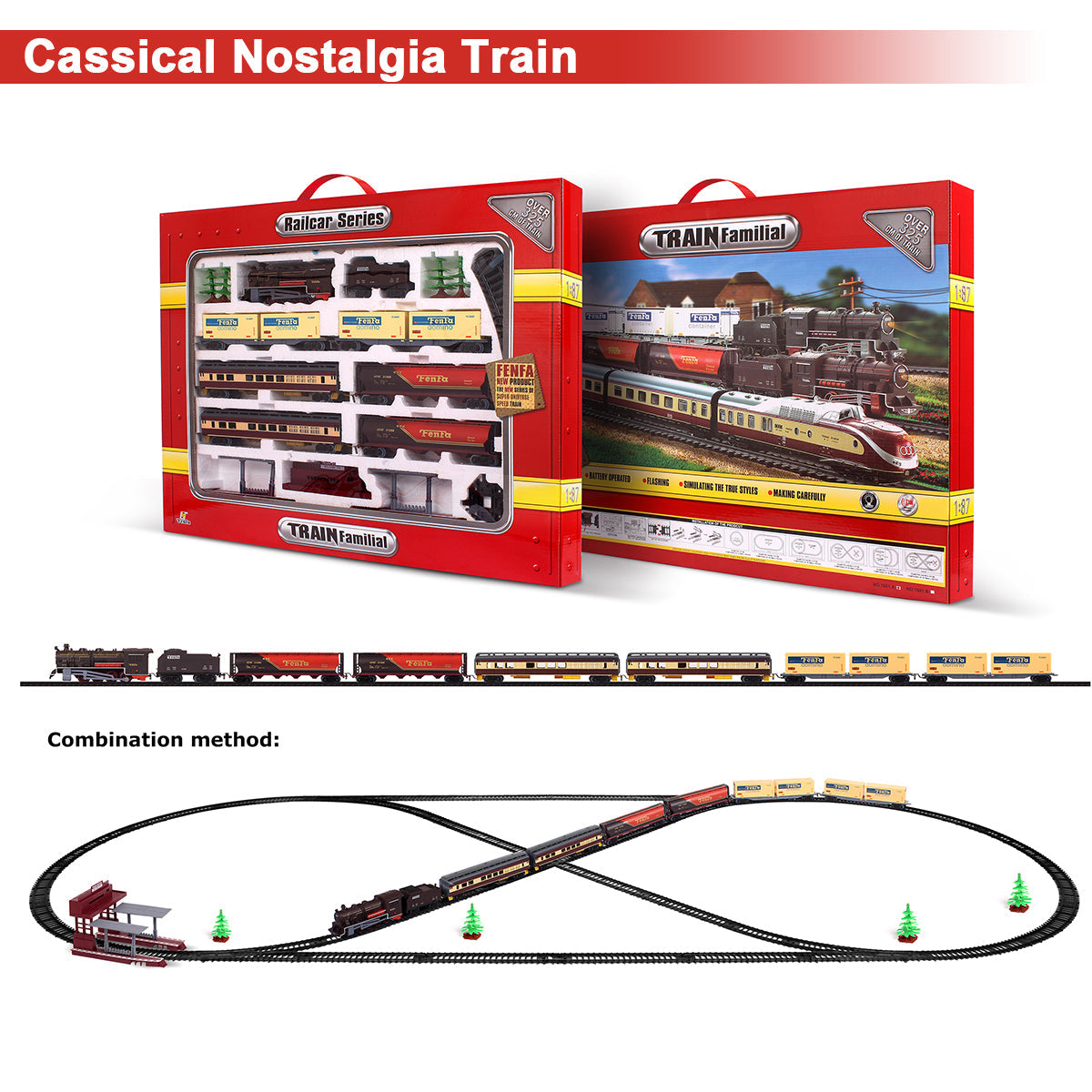 Electric Classic Toy Train Set Vehicle Rail Track Carriages Kids V891-ZY-TRAINTONBC-X1