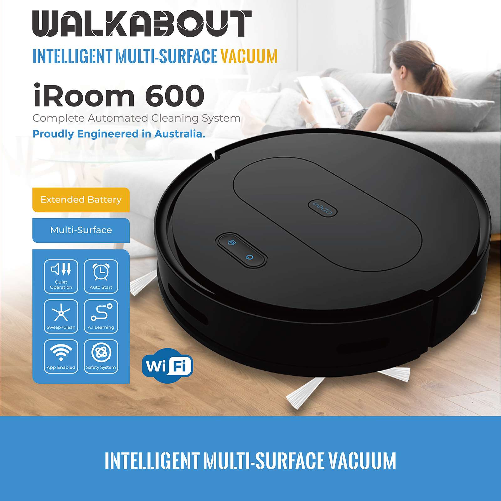 Walkabout iRoom 600 Smart Robot Vacuum and Mop With App-Based Automated Cleaning System V893-I600-VACUUM