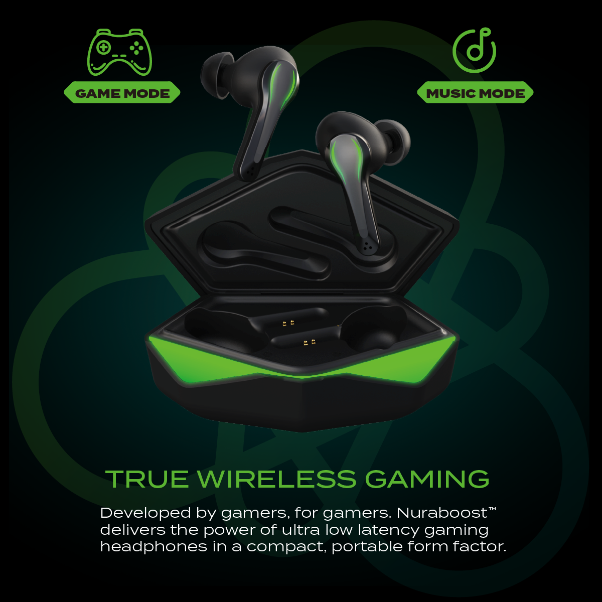 Matte Black Nuraboost Edge Ultra Low Latency Bluetooth 5.0 Gaming True Wireless Earbuds - Free AU/NZ Shipping V893-NURABOOST-EDGE-BLACK