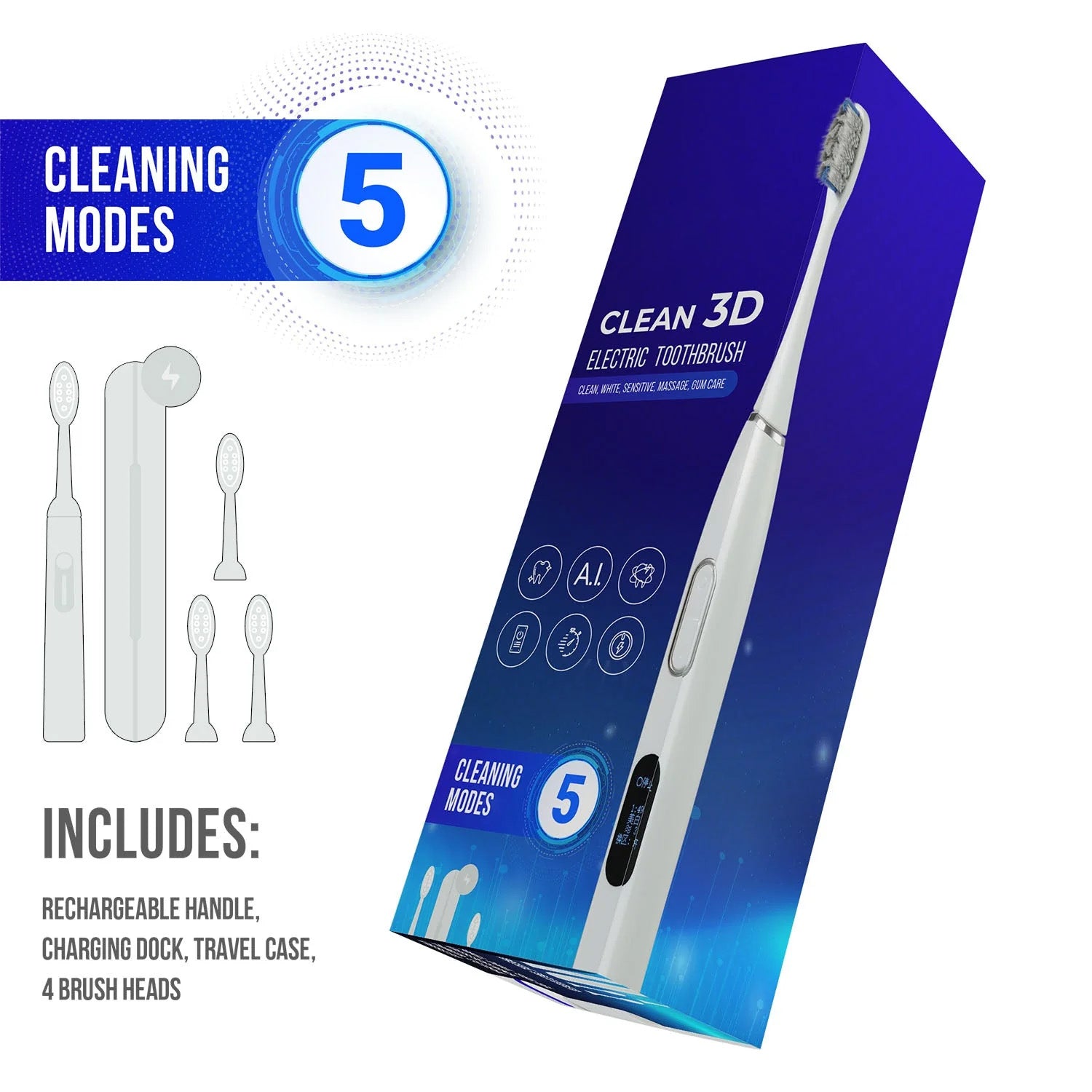 Sonictrek Clean 3D Rechargeable Toothbrush with SmartWhite Technology V893-SONITREK-TOOTHBRUSH-WHITE