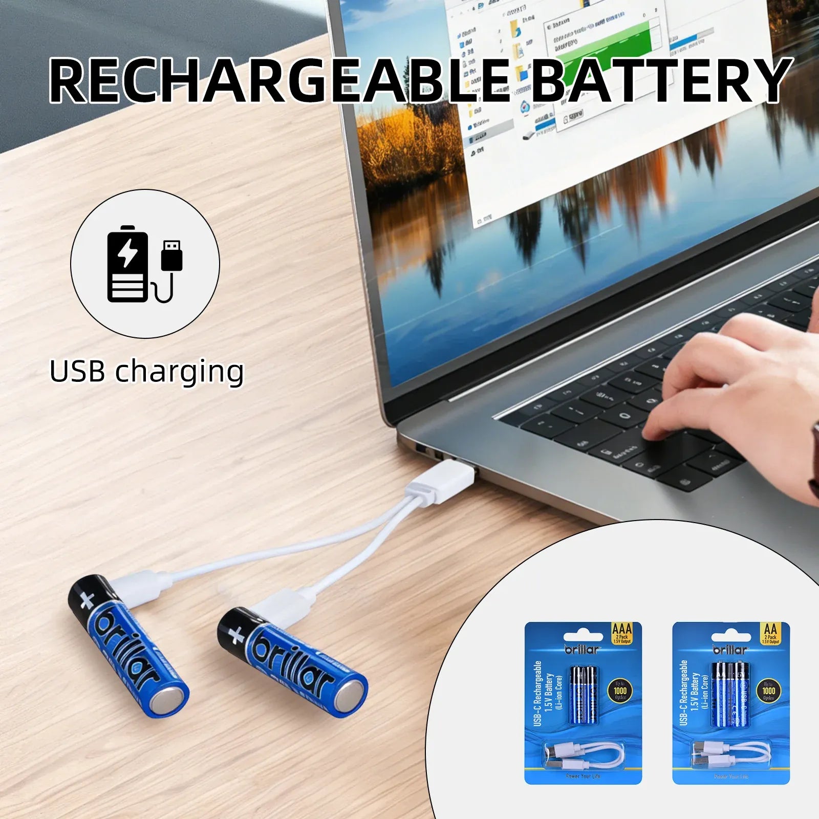 2 PCS AAA USB Rechargeable LI-ION Battery V915-BR0073