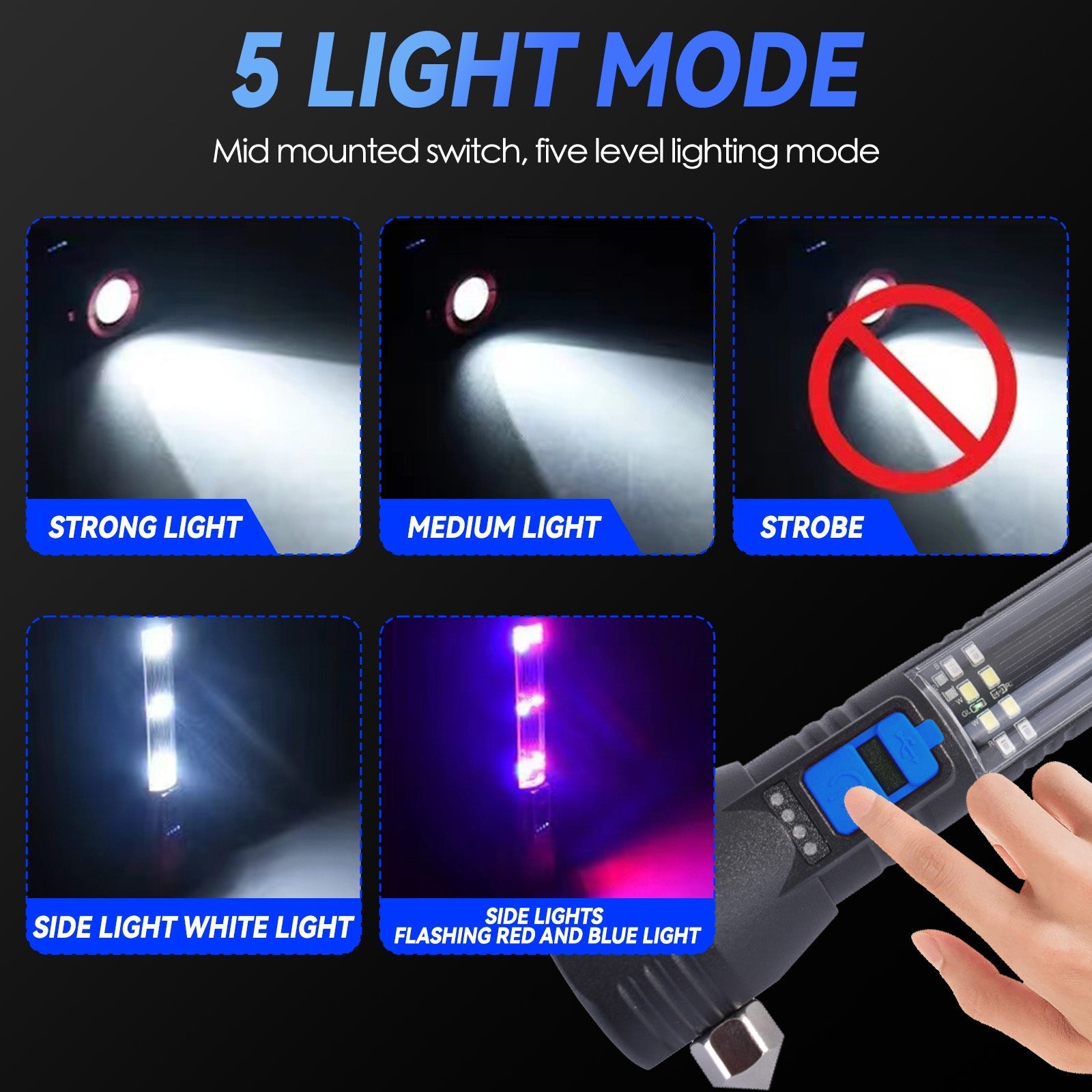 Brillar 150 Lumen Solar Power USB rechargeable Multifunction Trekking Torch V915-BR0113