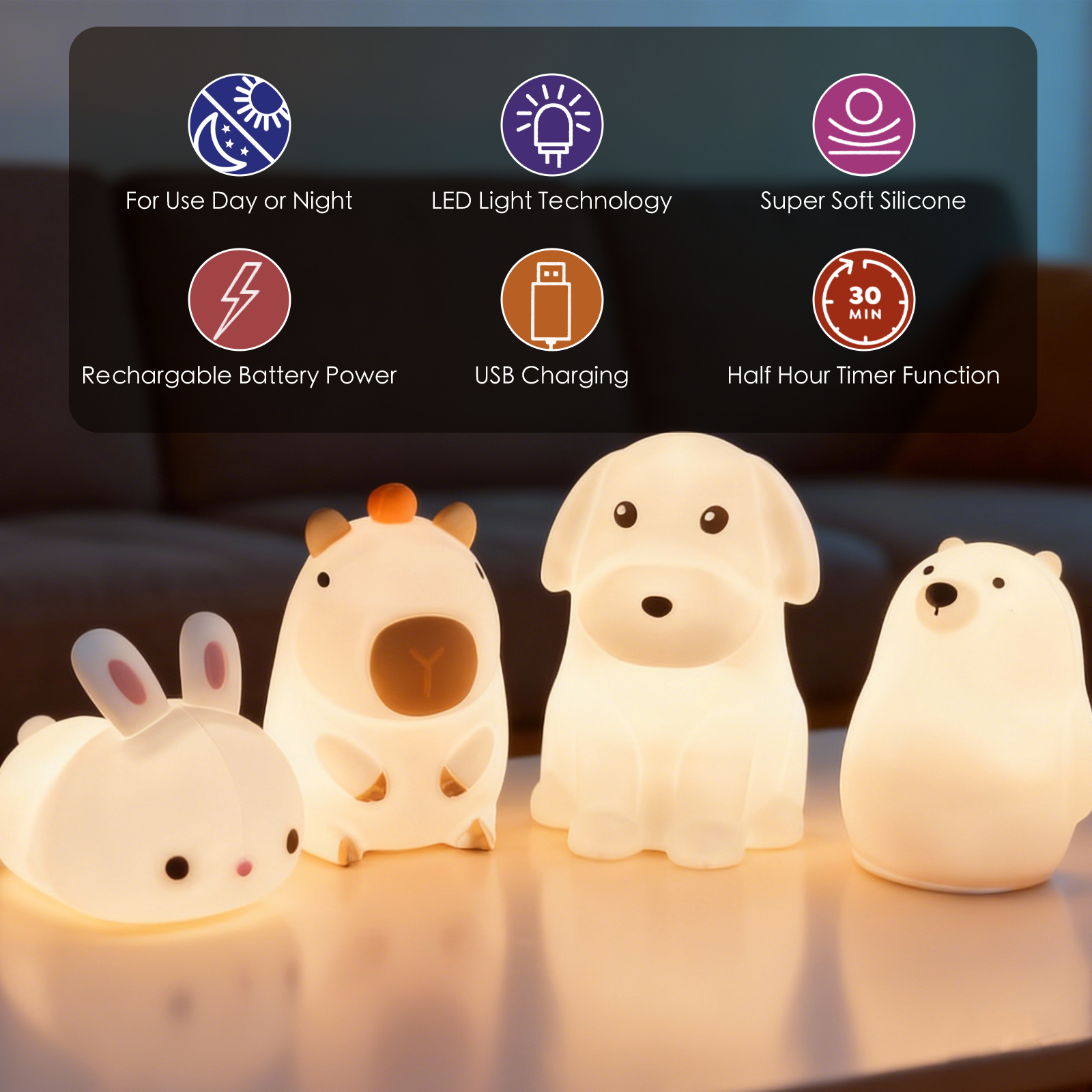 Squishy Capybara Night Light V915-BR0122