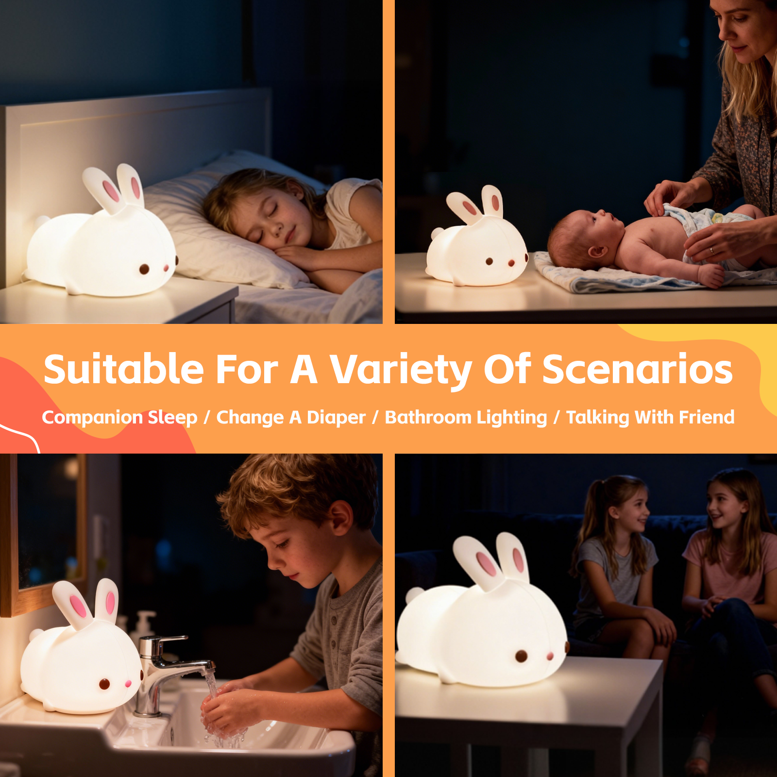 Squishy Cute Bunny Night Light V915-BR0124