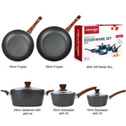 5Pieces Non-Stick Marble Coating Saucepan/Casserole/Fry Pan Cookware Set V915-CV0057