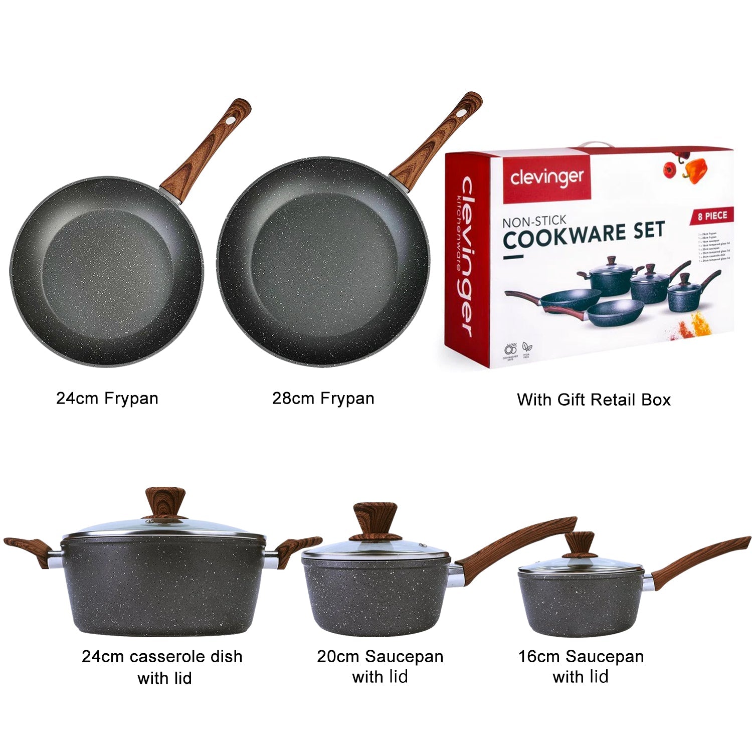 5Pieces Non-Stick Marble Coating Saucepan/Casserole/Fry Pan Cookware Set V915-CV0057