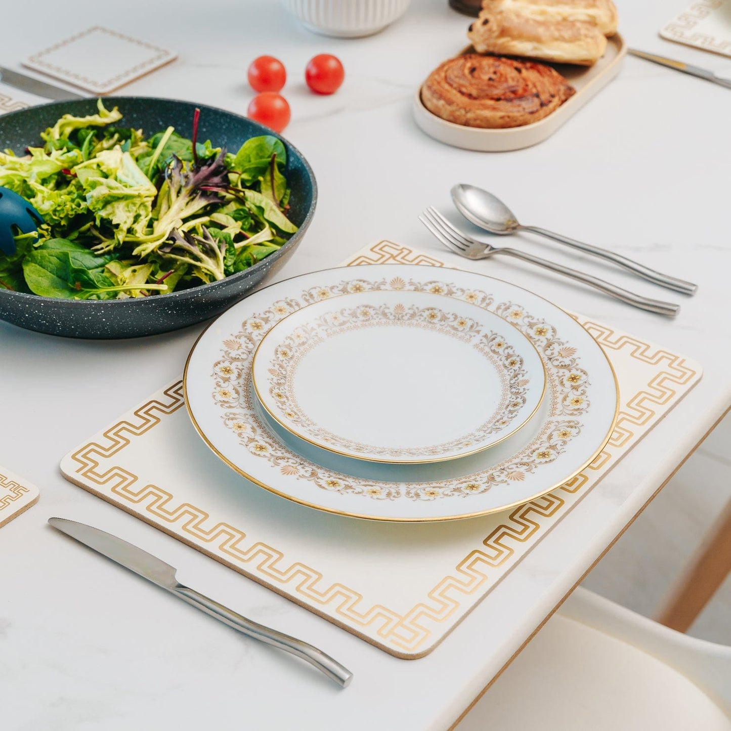 8 Pcs Clevinger MDF Placemats and Coasters Gold Border V915-CV0291-CV0292