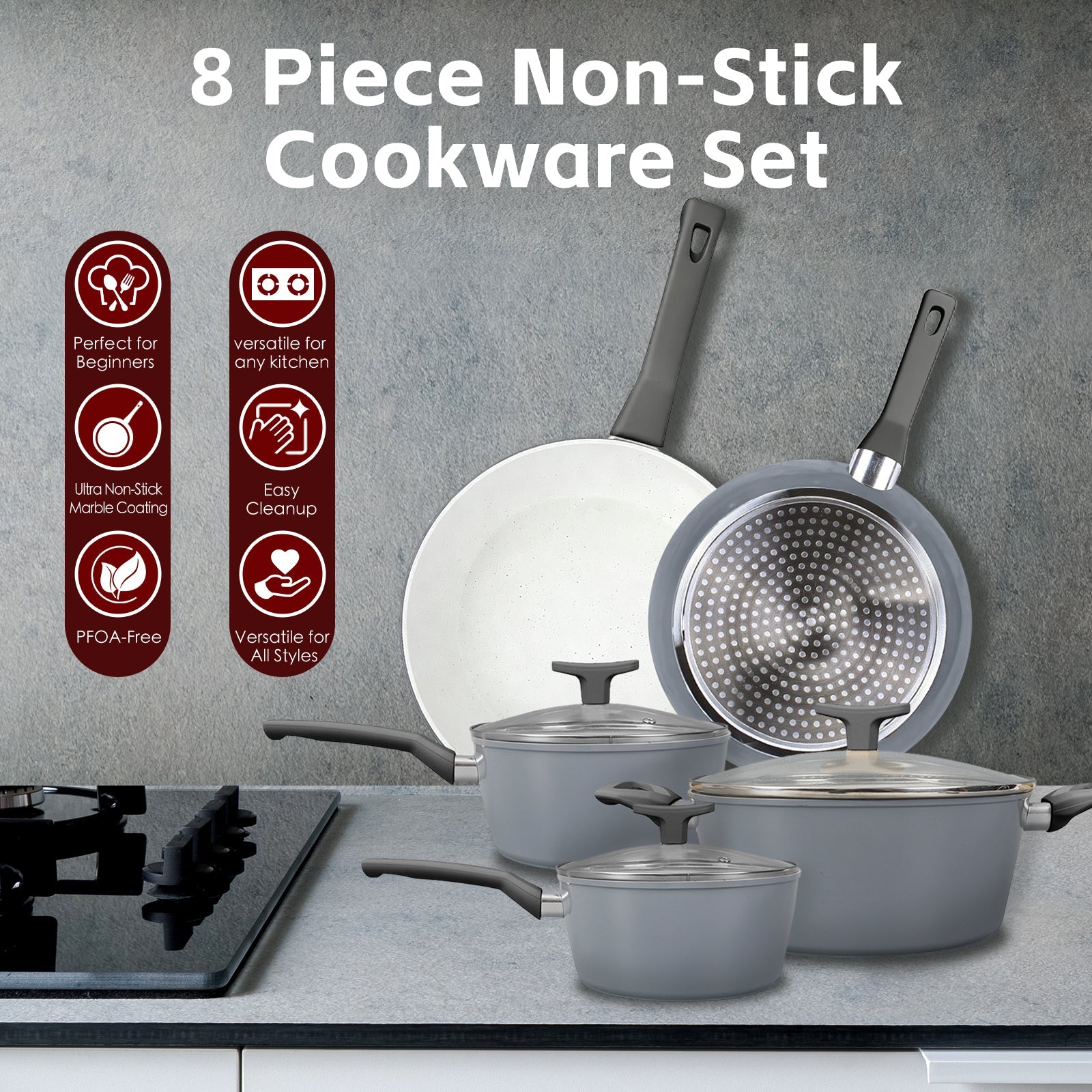8 Pcs Clevinger Non-Stick Cookware Set V915-CV0316