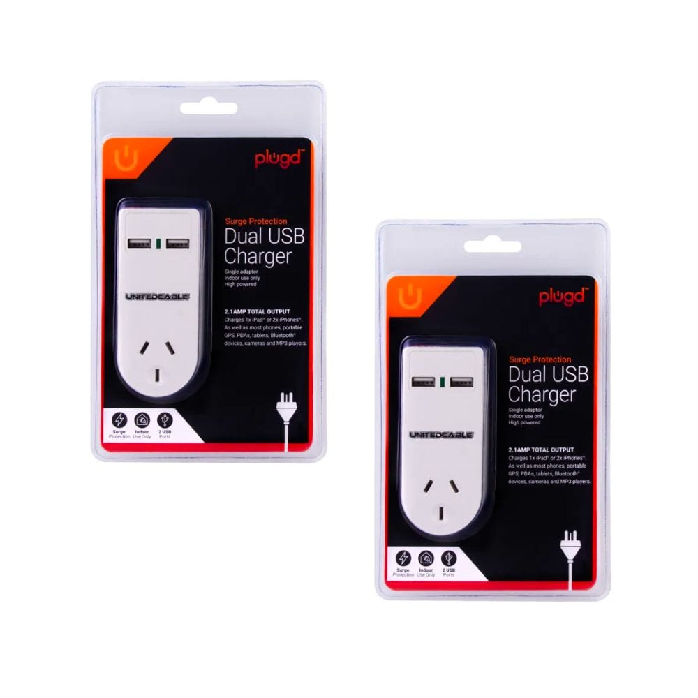 2 x 2400W High Powered Dual USB Charger Adaptor With Surge Protection V915-EL0027X2