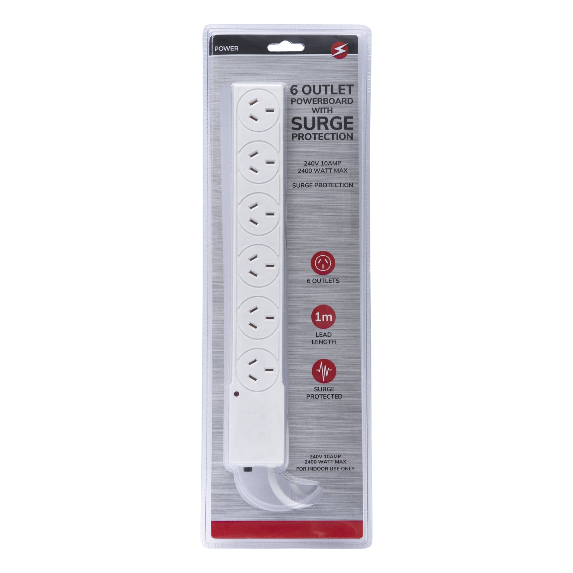 6 Outlet Power Board With Surge Protection 1M Lead Cable V915-EL0034