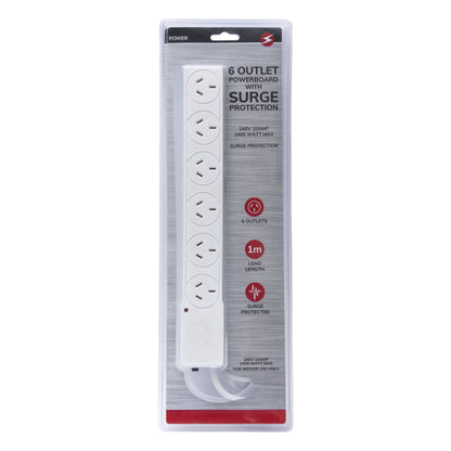 6 Outlet Power Board With Surge Protection 1M Lead Cable V915-EL0034