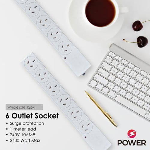 6 Outlet Power Board With Surge Protection 1M Lead Cable V915-EL0034