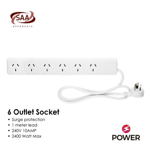 6 Outlet Power Board With Surge Protection 1M Lead Cable V915-EL0034