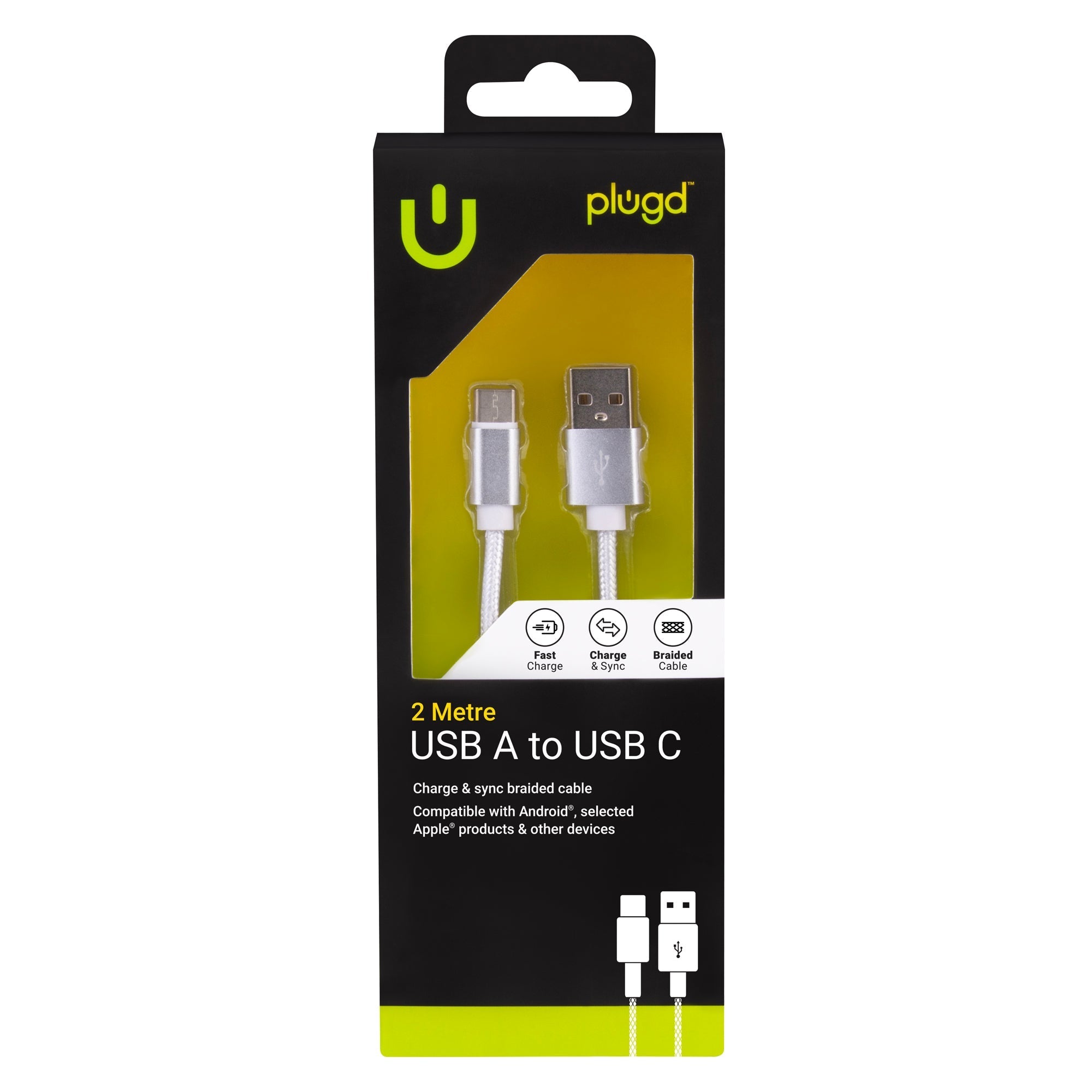 2M USB A to USB C Braided Charge & Sync Cable V915-EL0037