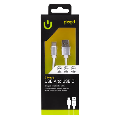 2M USB A to USB C Braided Charge & Sync Cable V915-EL0037