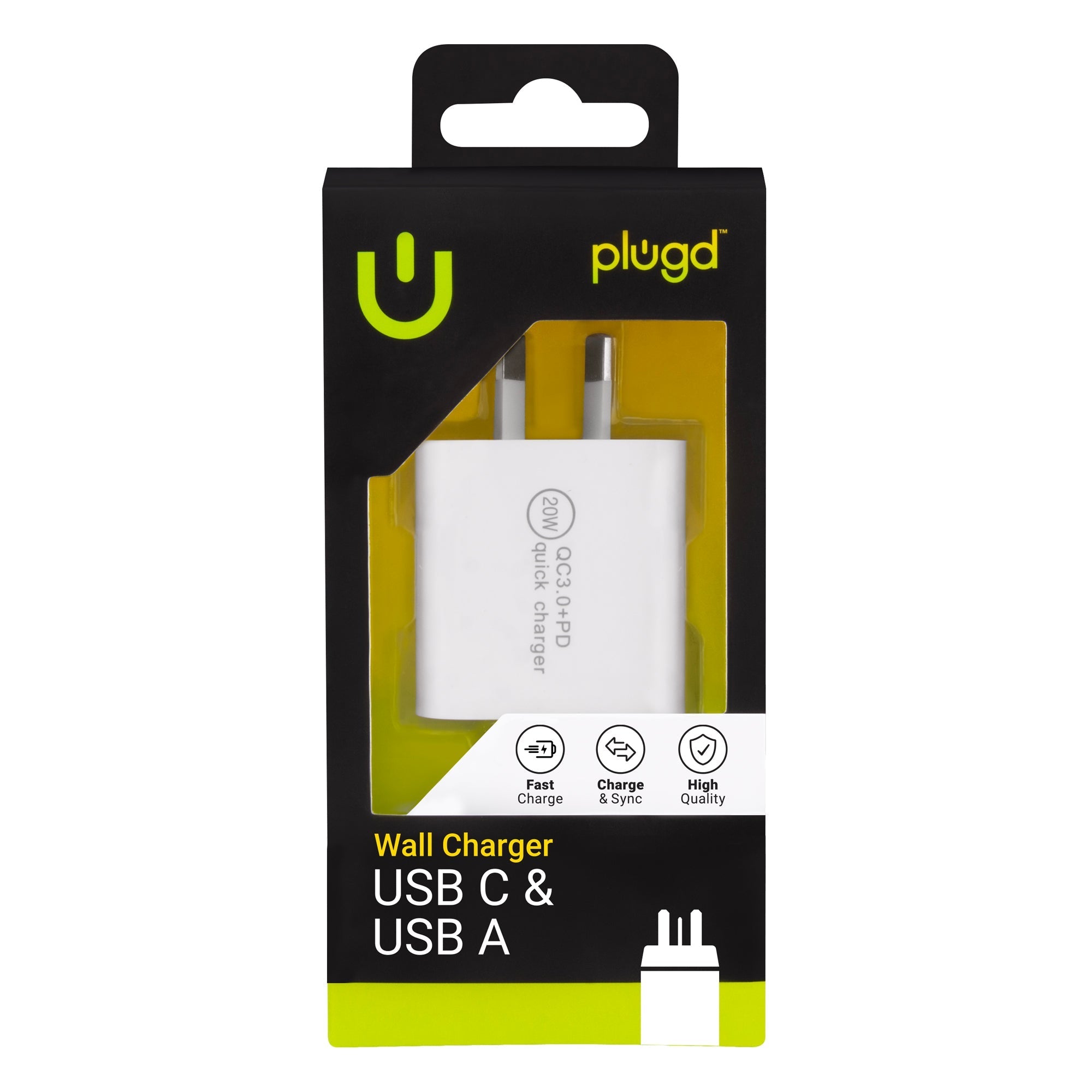 20W USB C & USB A QC3.0+PD Fast Charging Wall Charger V915-EL0045
