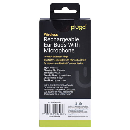 PLUGD Bluetooth Rechargeable Ear Buds with Microphone V915-EL0089