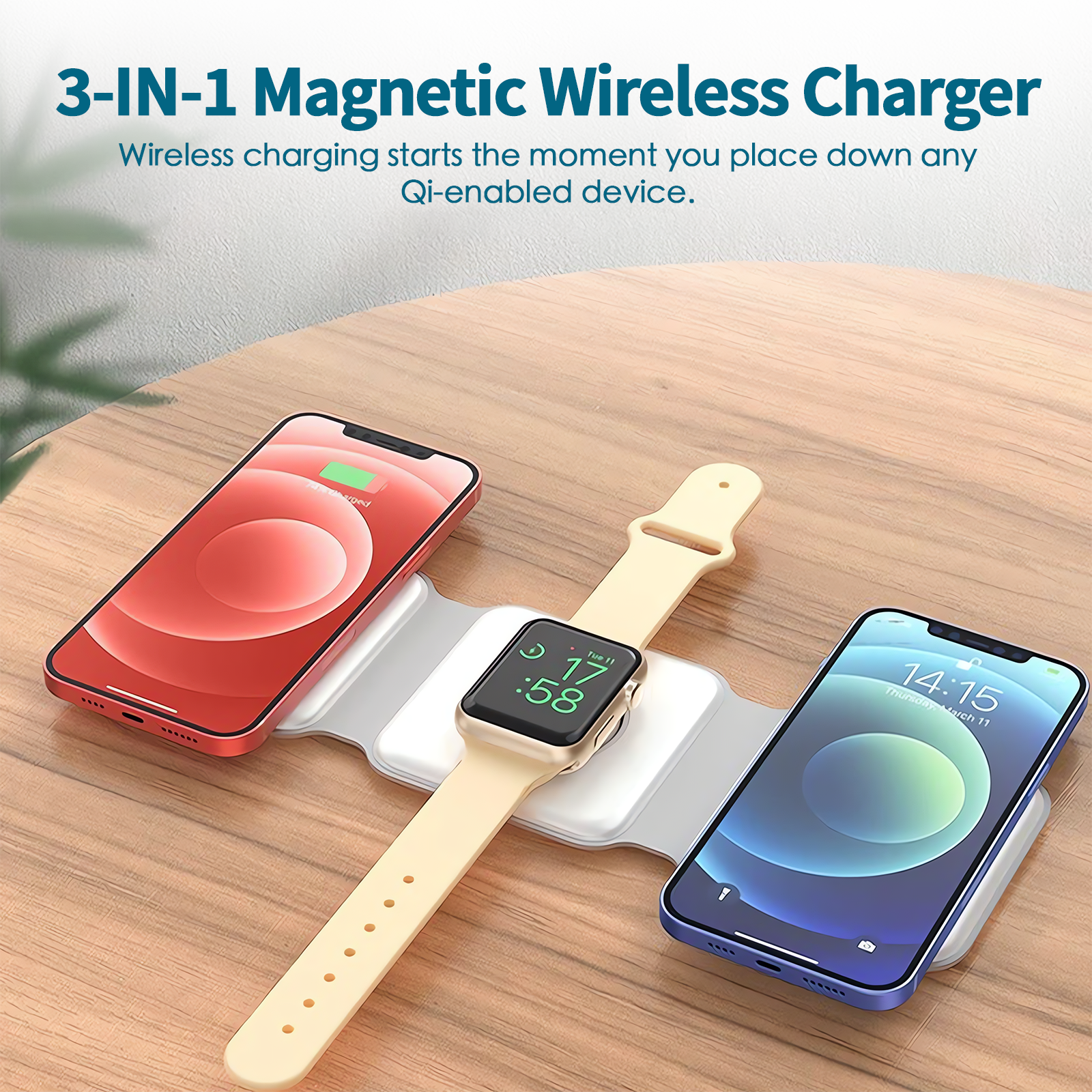 3 in 1 Wireless 15W Qi Fast Charging Foldable Station for Apple Mag Safe V915-EL0103