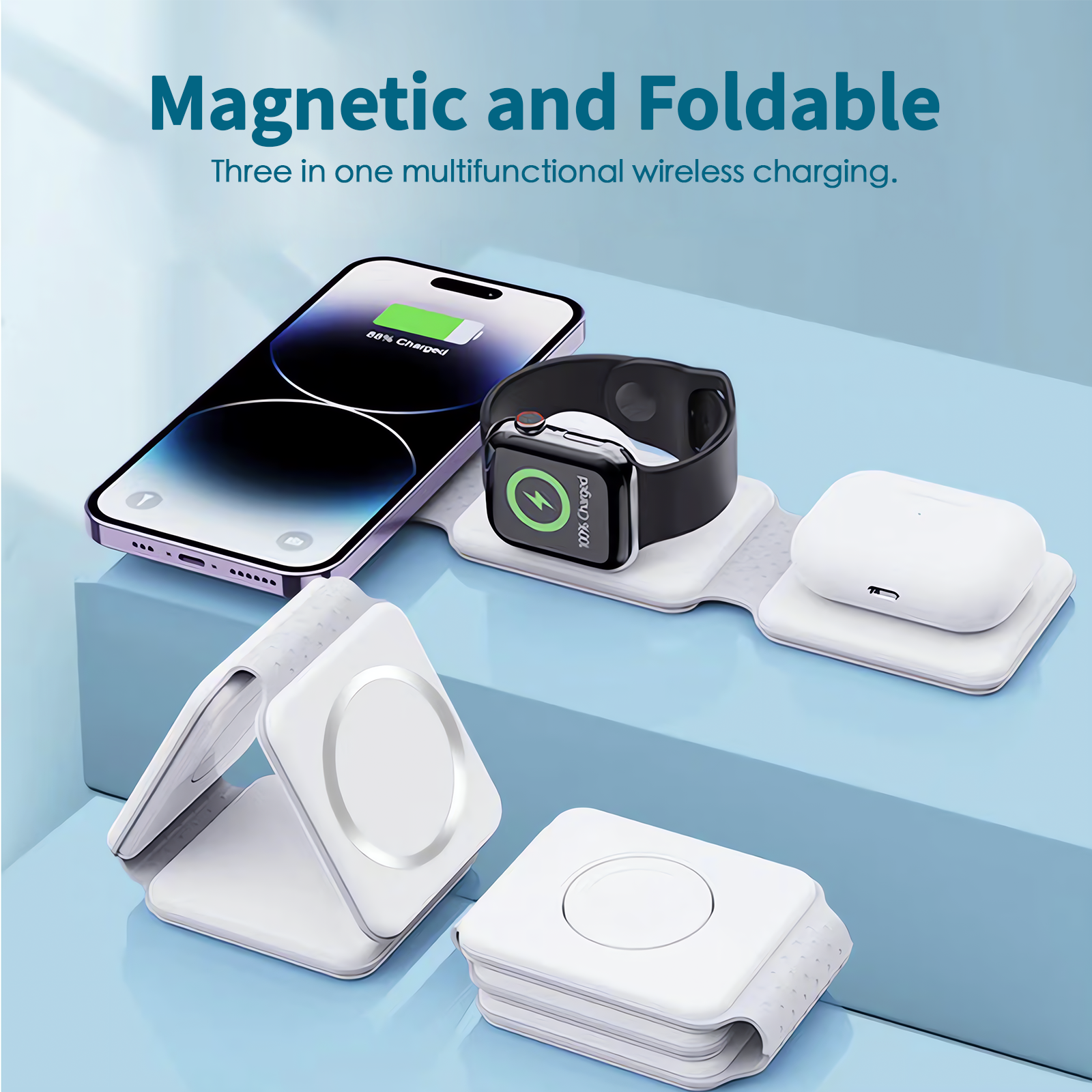 3 in 1 Wireless 15W Qi Fast Charging Foldable Station for Apple Mag Safe V915-EL0103