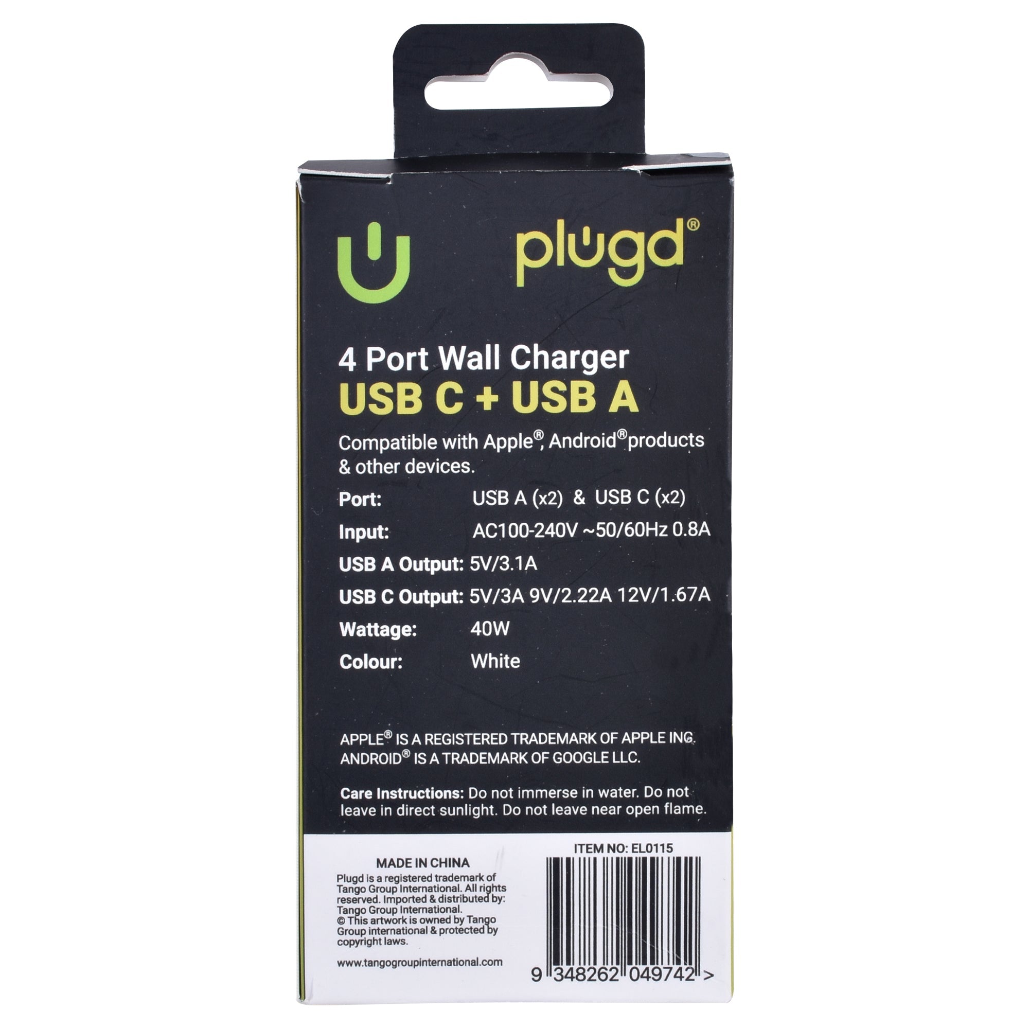 4 PORT WALL CHARGER USB C+USB A V915-EL0115