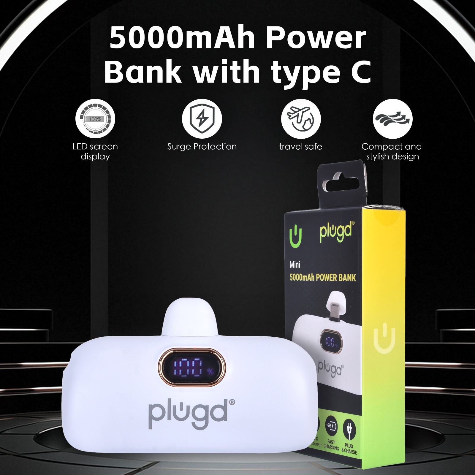 5000mAh 18.5W Mini USB-C Fast Charge Power Bank V915-EL0116