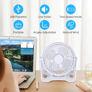 USB Powered Desk Fan - Portable 2-Speed Adjustable Angle Cooling Fan (White) V915-EL0125