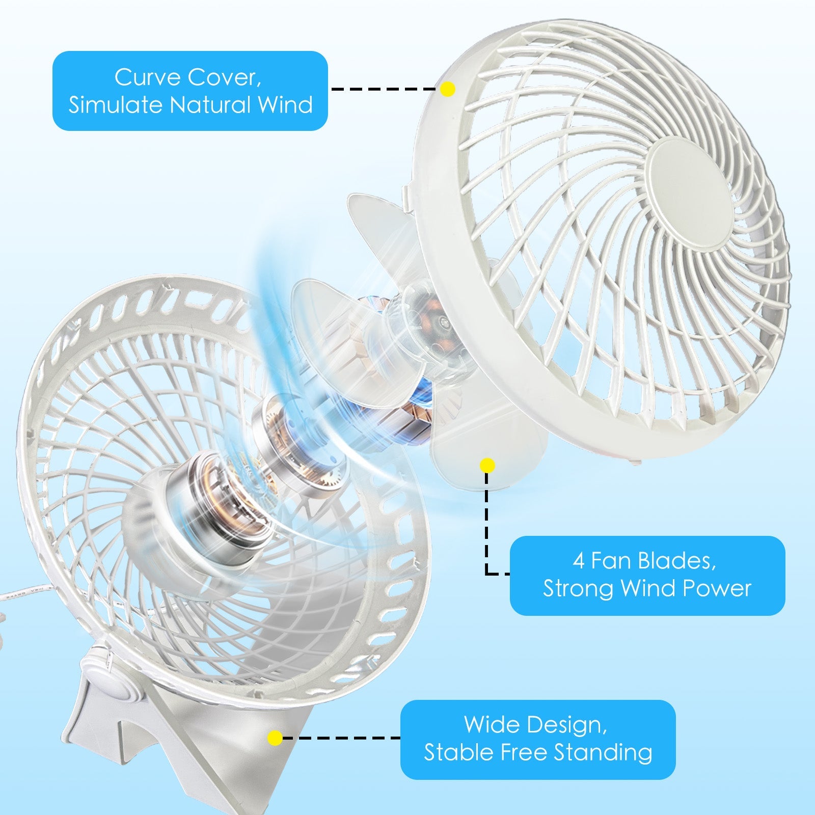USB Powered Desk Fan - Portable 2-Speed Adjustable Angle Cooling Fan (White) V915-EL0125