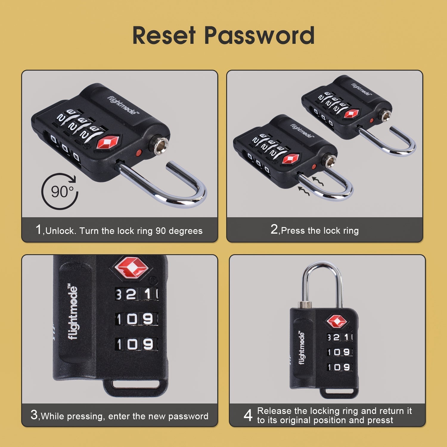 Flightmode TSA 3 Dial Indicator Padlock x2 V915-FM0021X2