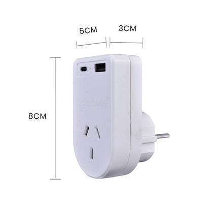 Flightmode Outbound AU/NZ to EUROPE/BALI Travel Adaptor with USB Type C & A V915-FM0102