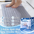 2Pack 70x40 cm Anti-Slip Grip Shower Mat Quick-Dry Bath Mat with 100+ Suction Cups V915-HB0003