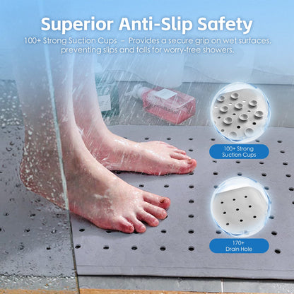 2Pack 70x40 cm Anti-Slip Grip Shower Mat Quick-Dry Bath Mat with 100+ Suction Cups V915-HB0003