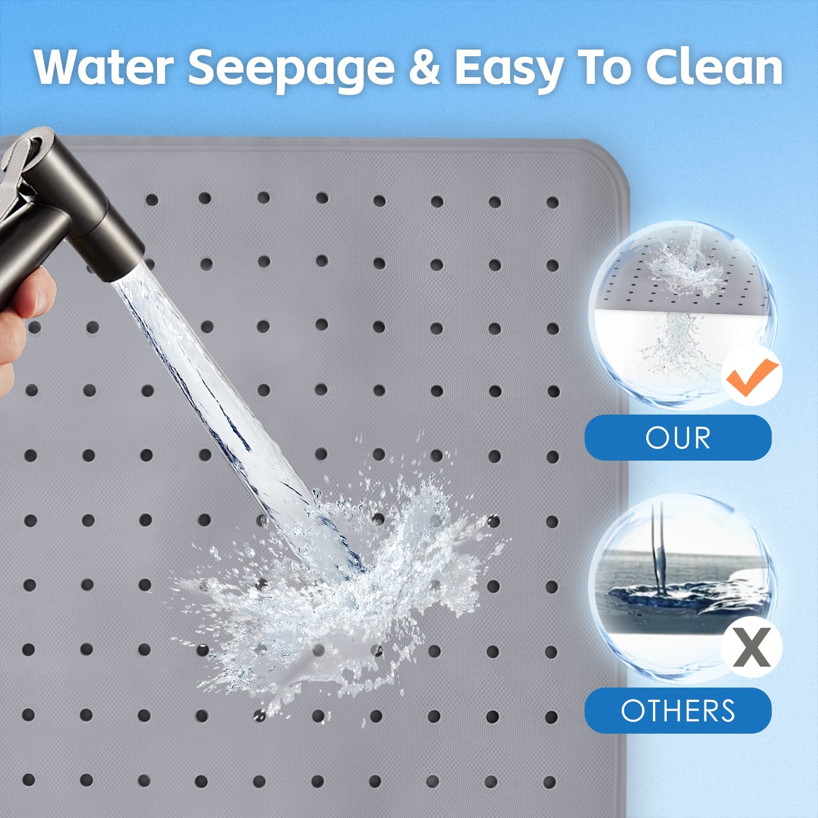 2Pack 70x40 cm Anti-Slip Grip Shower Mat Quick-Dry Bath Mat with 100+ Suction Cups V915-HB0003